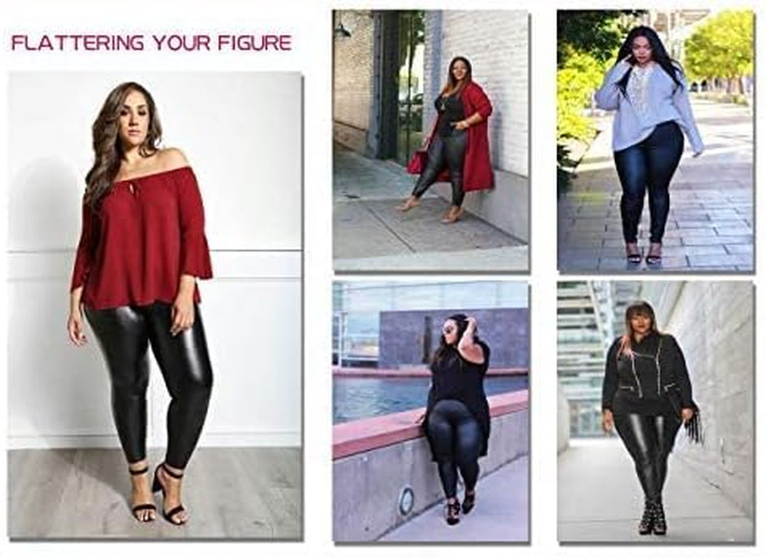 Women’S plus Size Faux Leather Leggings Girls High Waisted Sexy Skinny Pants