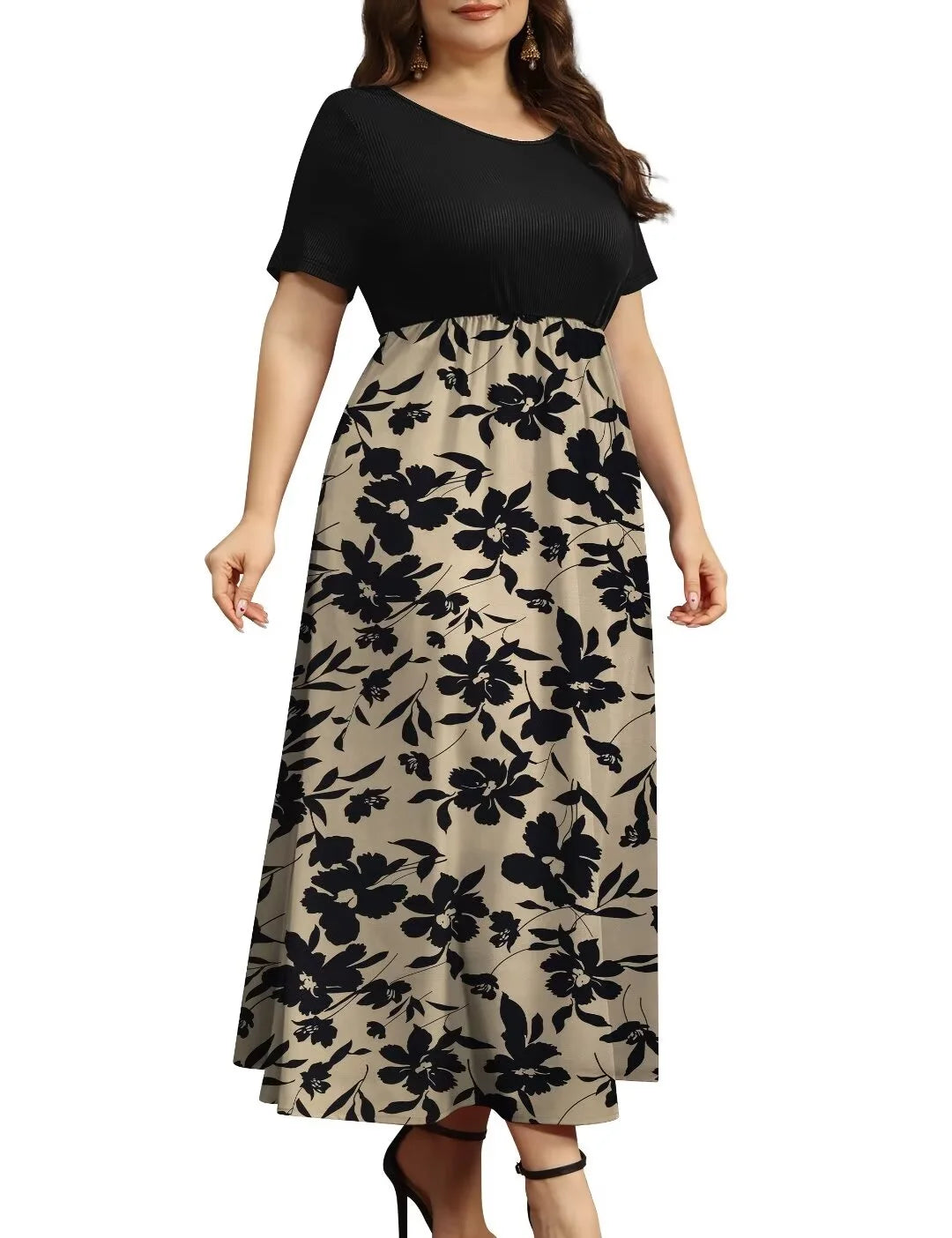 Women plus Size Dresses Short Sleeve Loose Ribbed Casual Long Maxi Dresses with Pockets M-4X