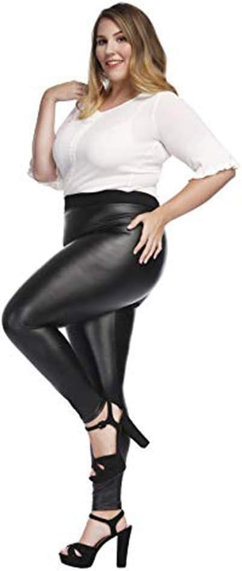 Women’S plus Size Faux Leather Leggings Girls High Waisted Sexy Skinny Pants