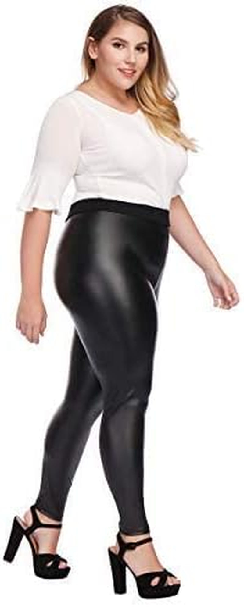 Women’S plus Size Faux Leather Leggings Girls High Waisted Sexy Skinny Pants