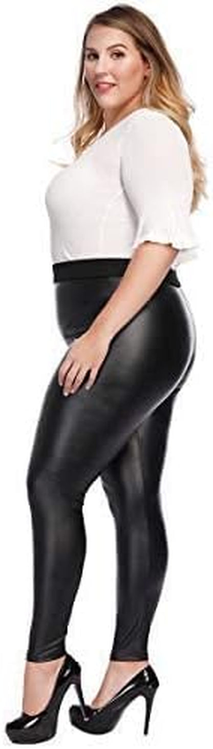 Women’S plus Size Faux Leather Leggings Girls High Waisted Sexy Skinny Pants