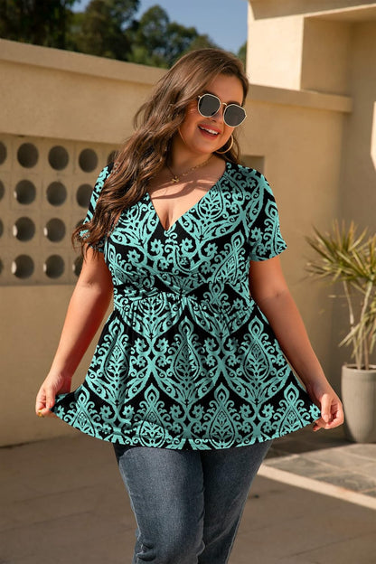 Women'S plus Size Dressy Tops Wrap Shirt Short Sleeve Tunic Top V Neck Low Cut Cute Blouse